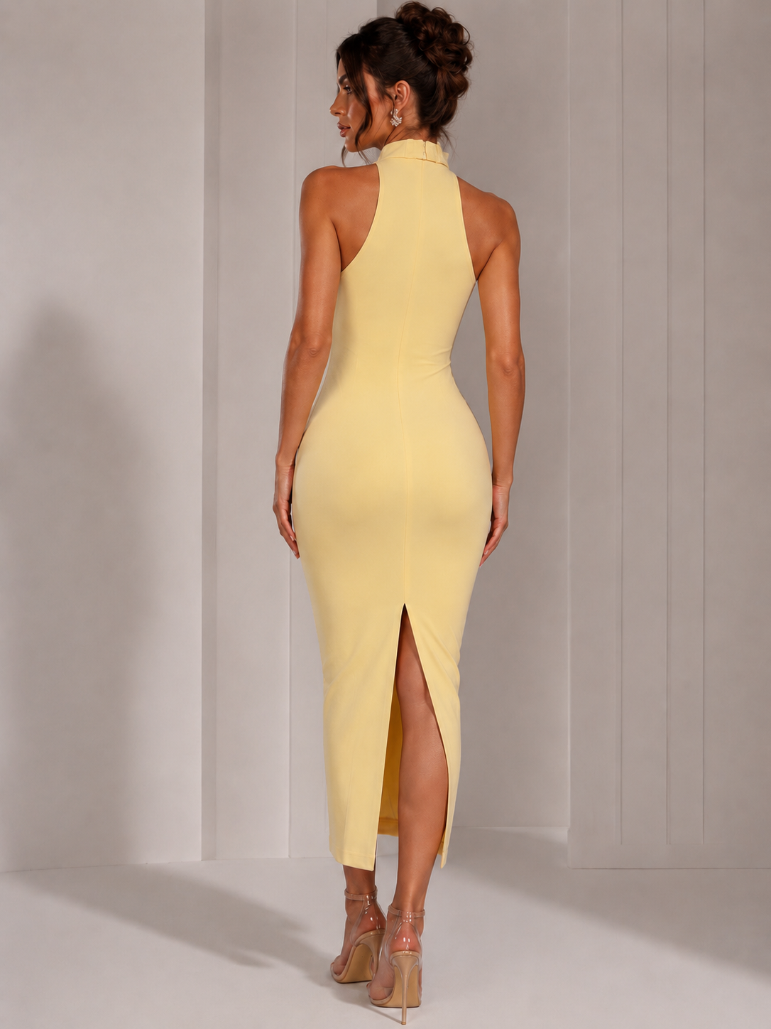 Lemon Yellow Lace Bodycon Midi Dress Size S – Funkygoofy