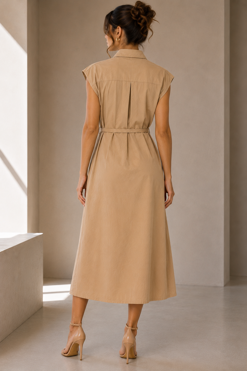 Classic Beige Shirt Midi Dress Size S