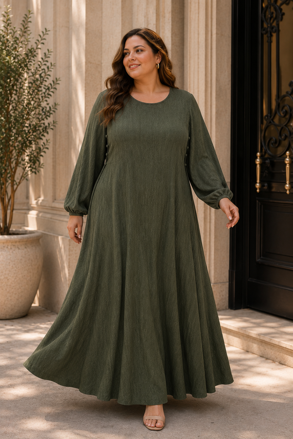 Elegant Olive Green Plus Size Maxi Dress XL