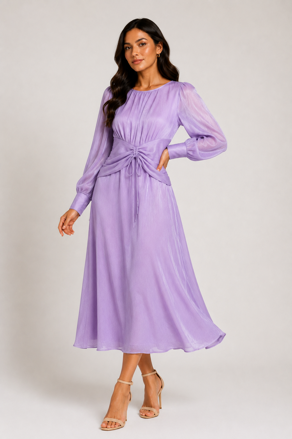 Elegant Lilac Chiffon Midi Dress size M