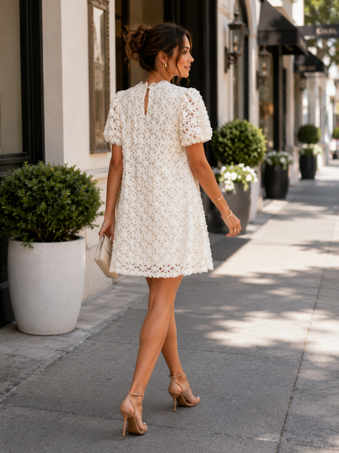 Elegant White Floral Lace Mini Dress Size XL