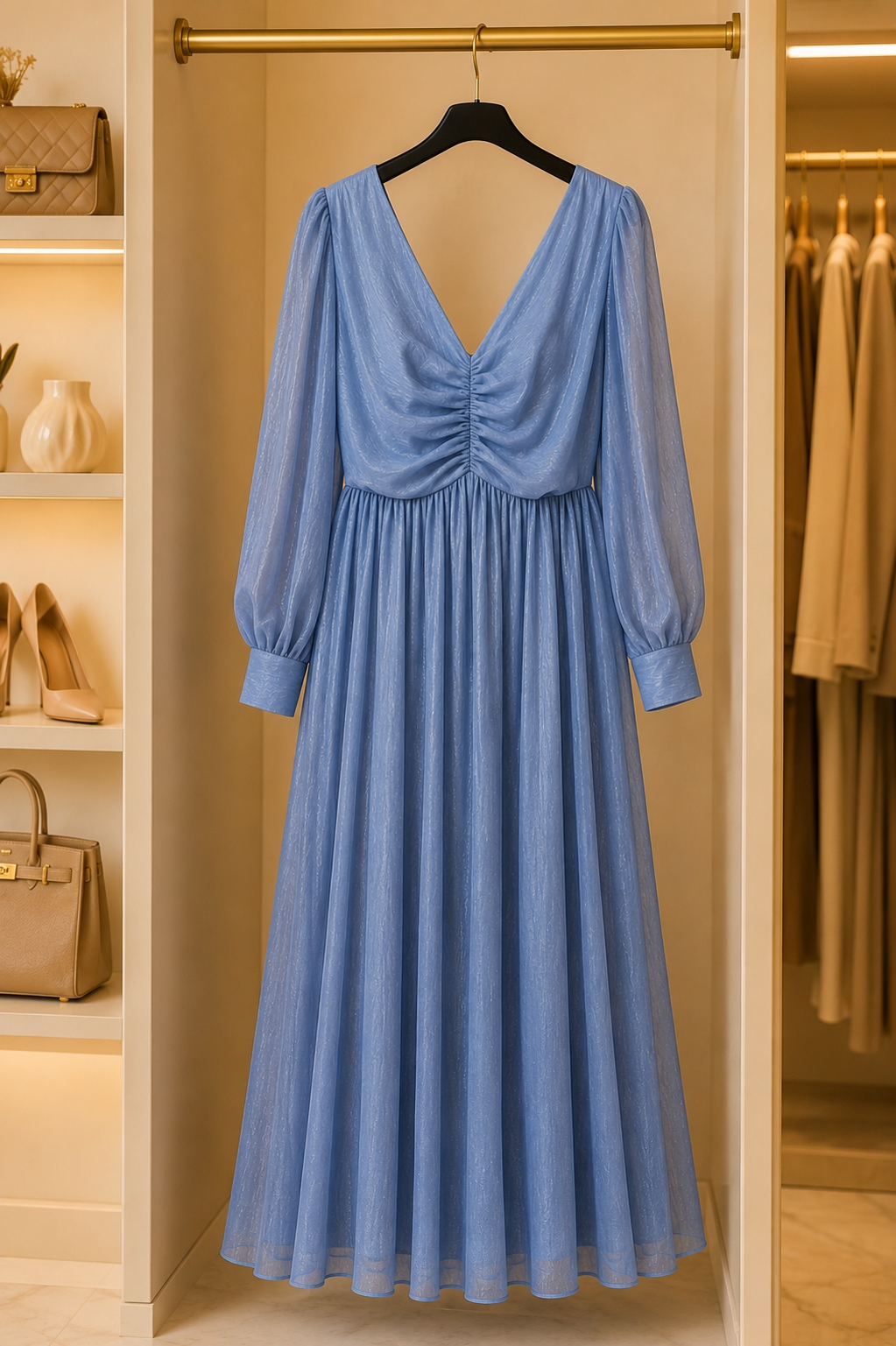Dusty Blue Shimmer Maxi Dress