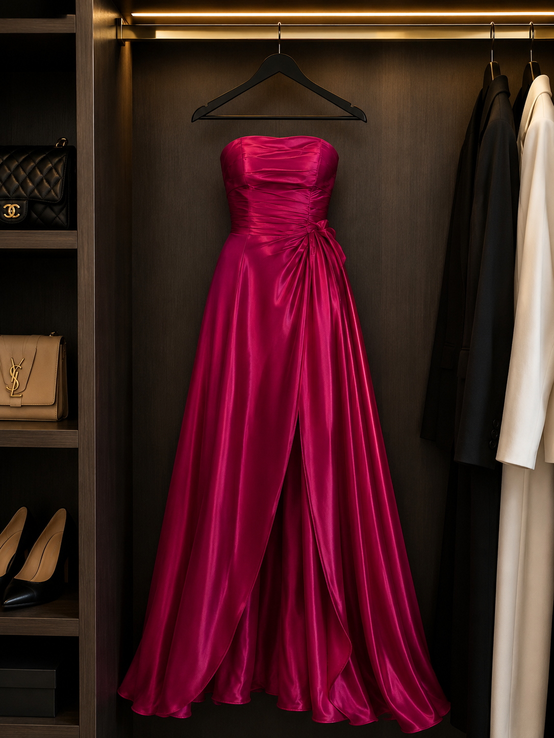 Fuchsia Satin Evening Gown Size S