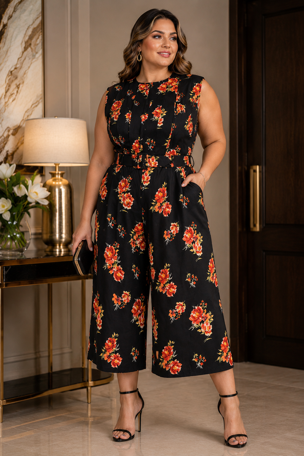 Floral Belted Jumpsuit Size XXL