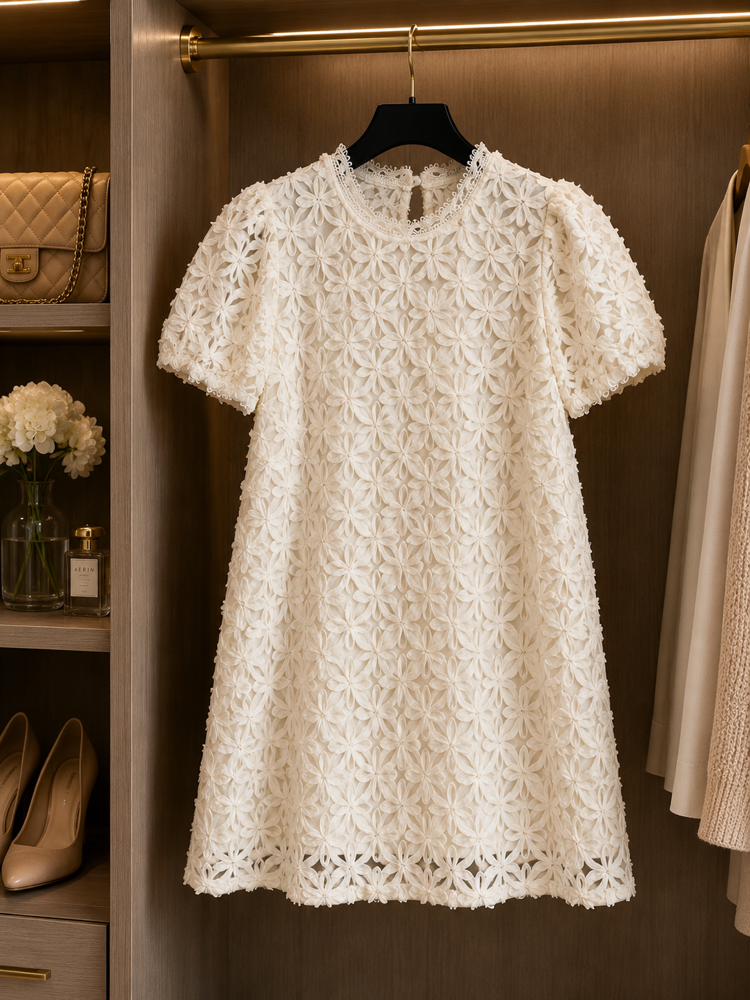 Elegant White Floral Lace Mini Dress Size XL