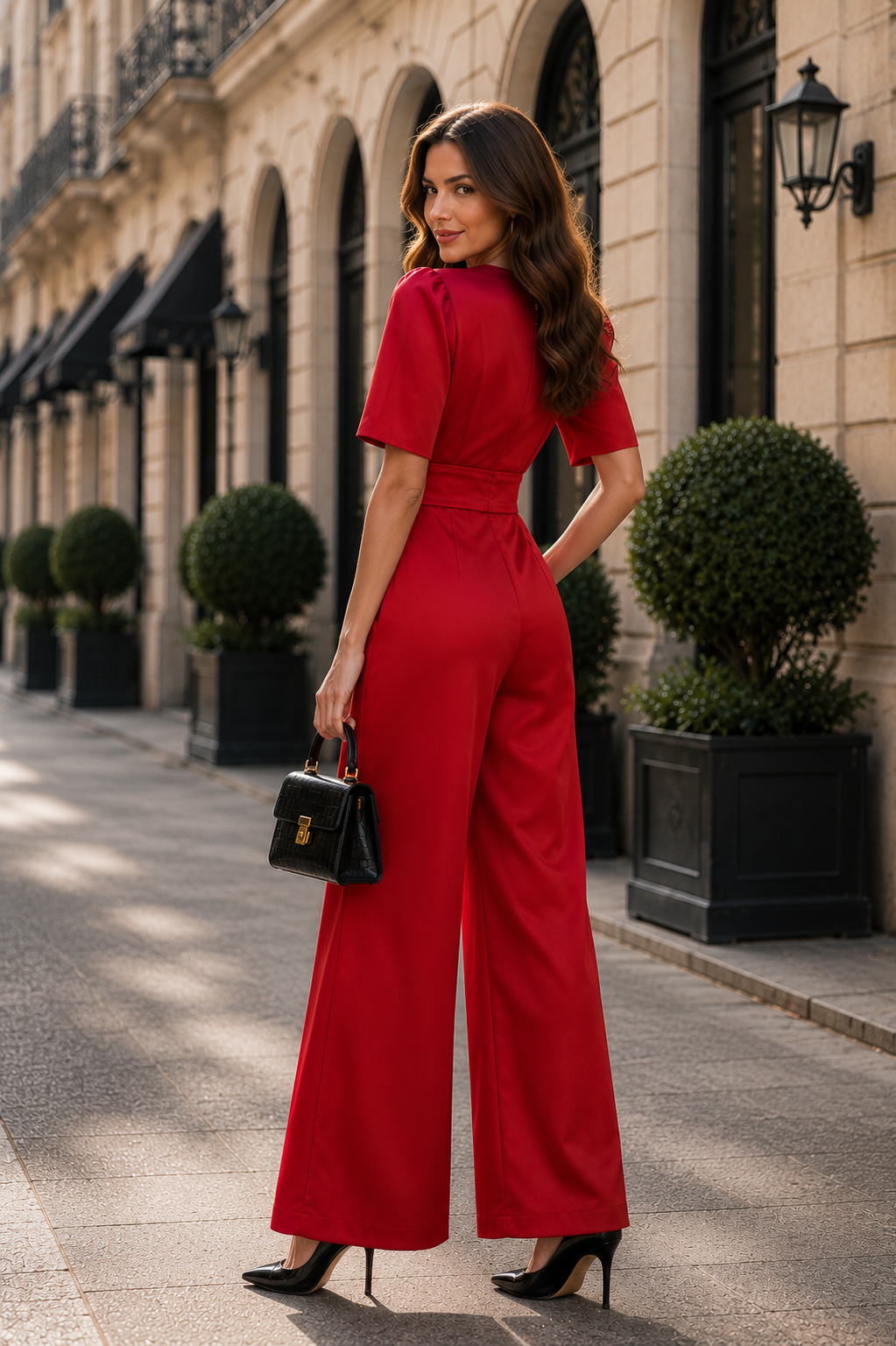 Burgundy wide-leg jumpsuit