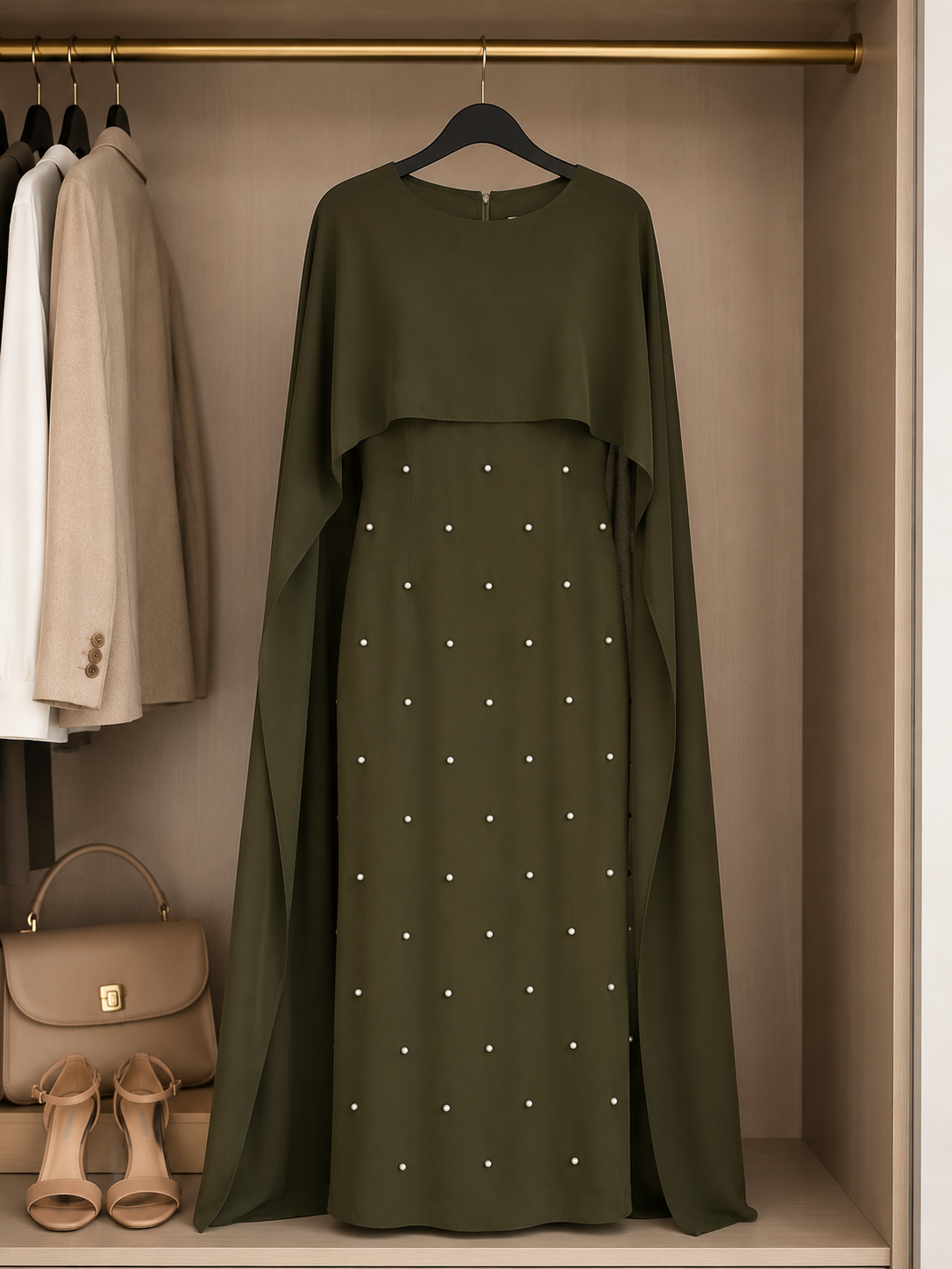 Olive Cape Maxi Dress Size M