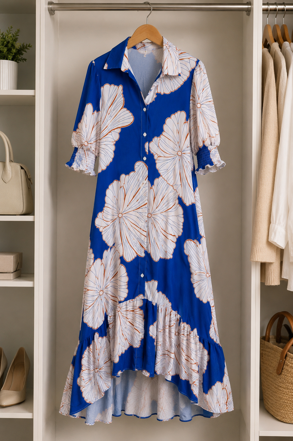 Blue Floral High-Low Midi Dress Size L