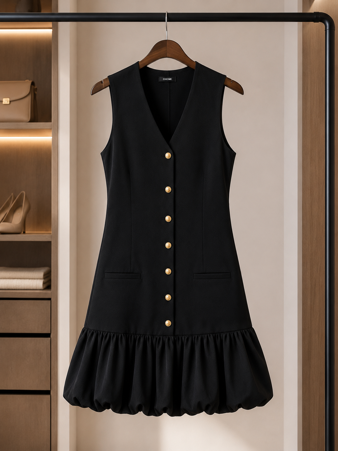 Chic Black Sleeveless Mini Dress Size L