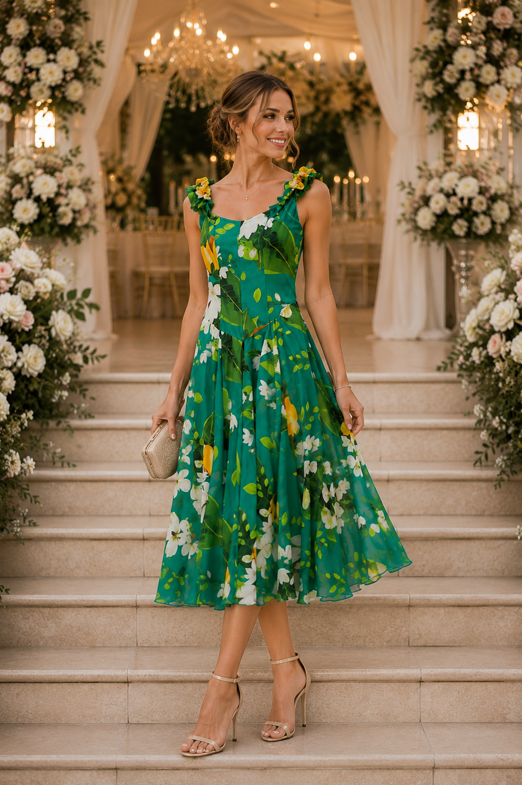 Green Tropical Floral Maxi Dress