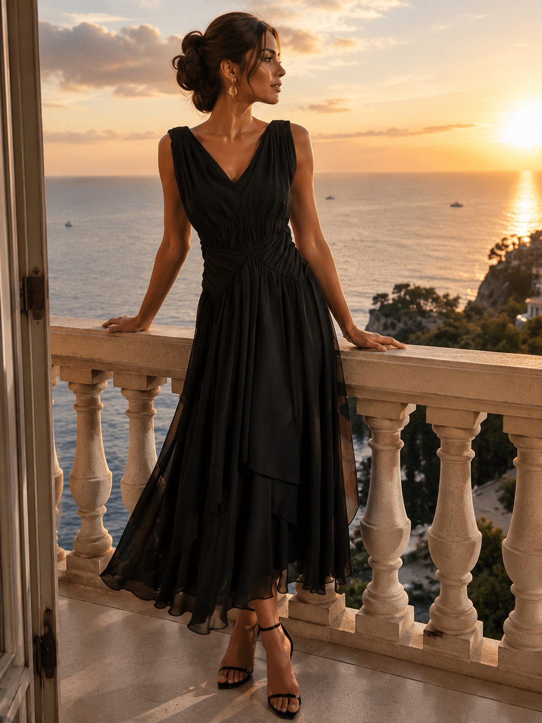 Elegant Black Chiffon Maxi Dress – Timeless Sophistication Size M