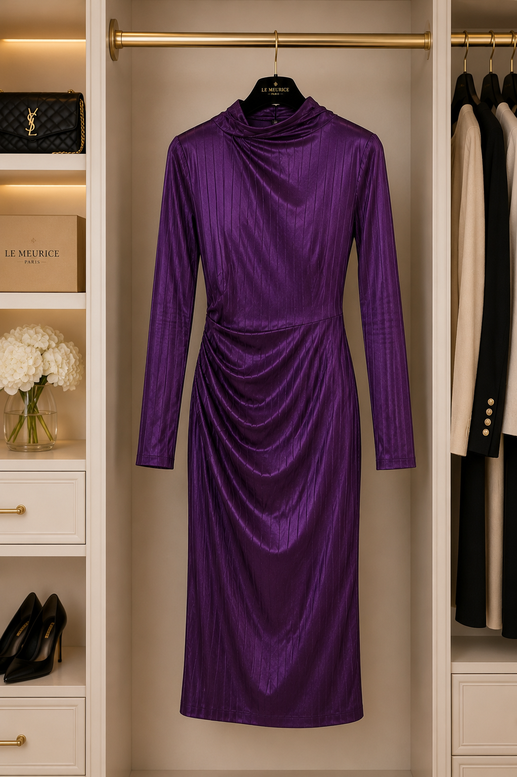 Elegant Deep Purple Midi Dress Size S