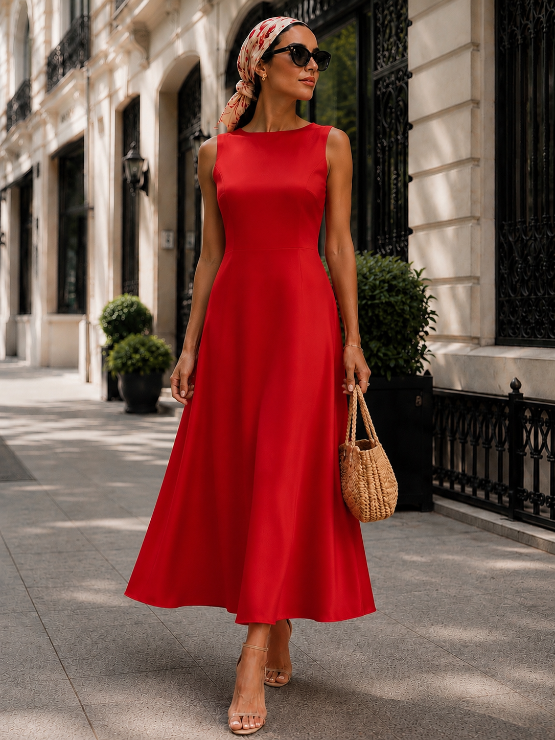Elegant Red A-Line Midi Dress – Classic & Timeless Size 4