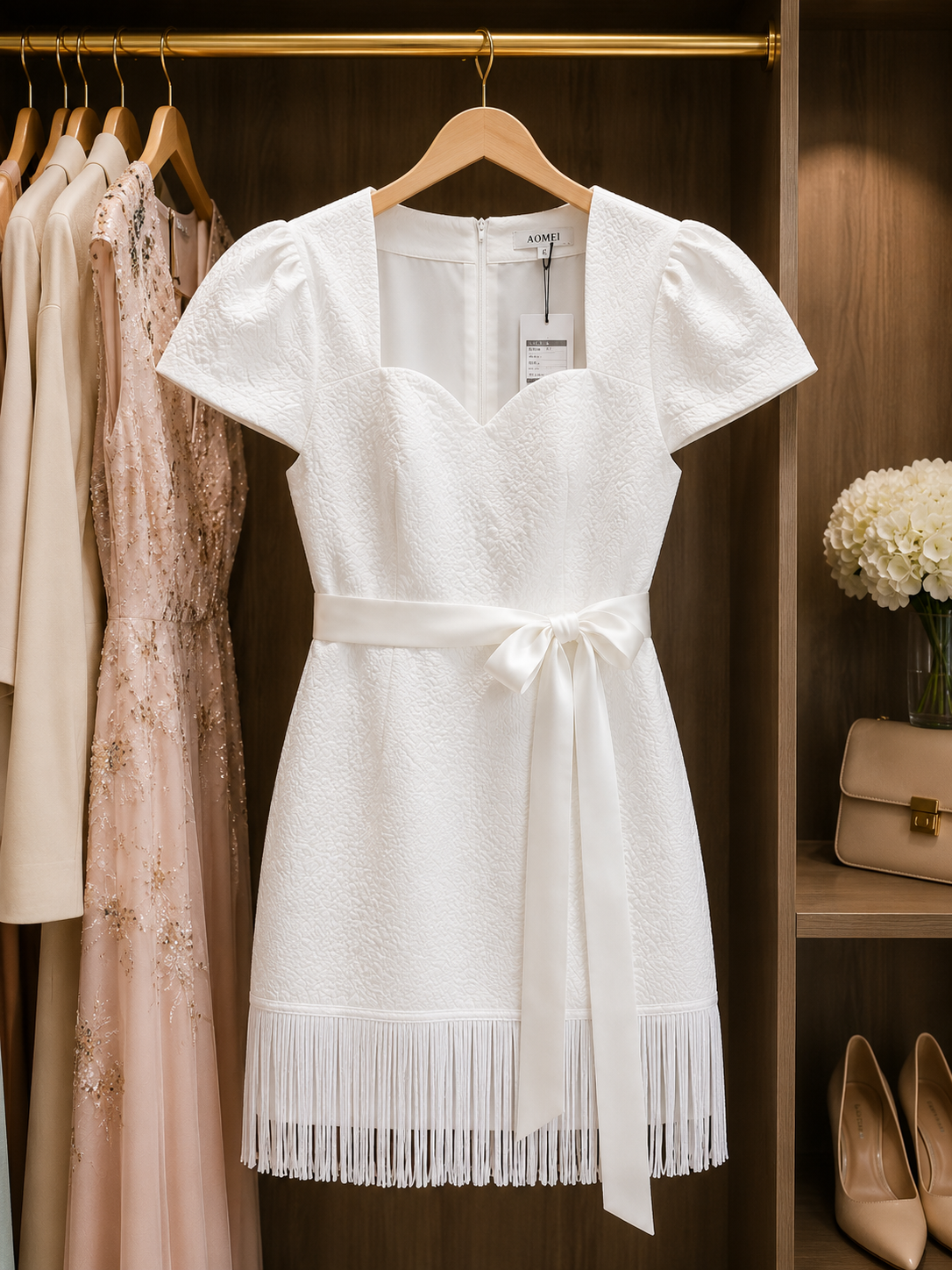 Elegant White Fringe Occasion Dress size XL