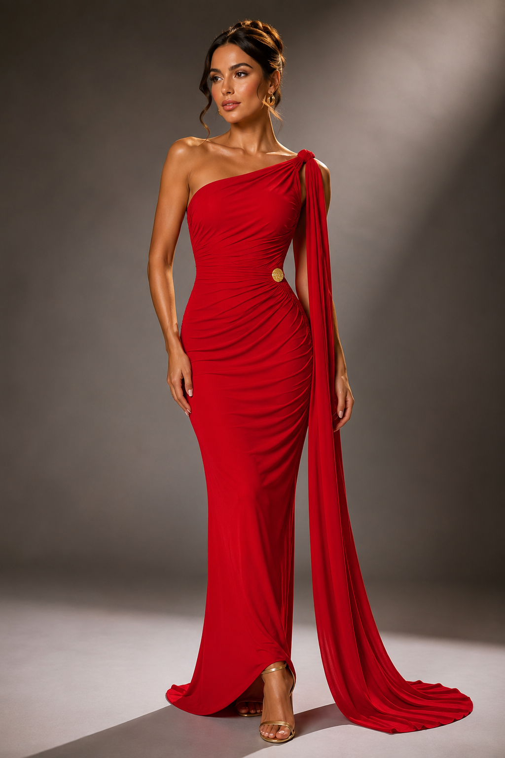 Scarlet Elegance One-Shoulder Gown Size S
