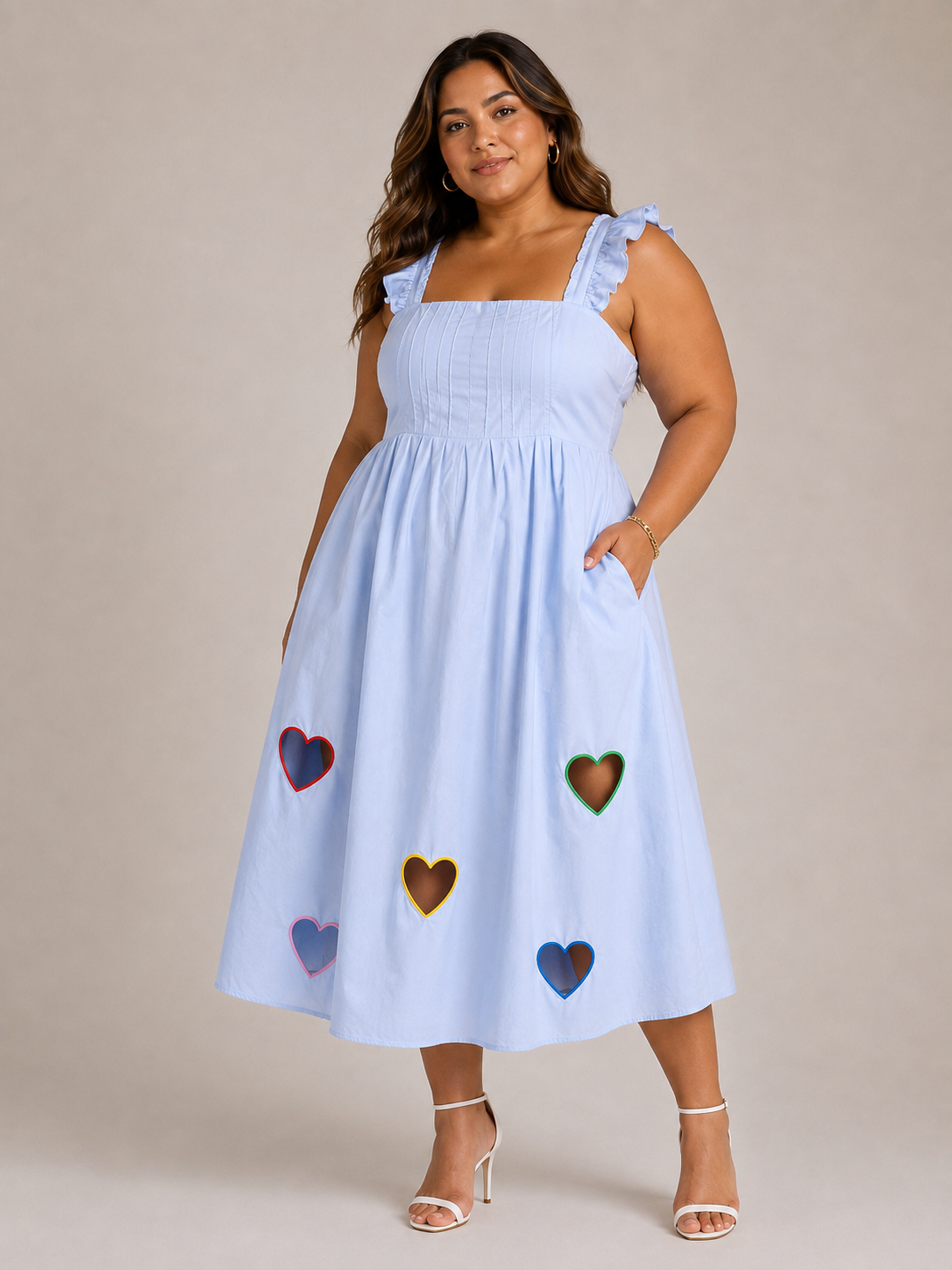 Baby blue Sleeveless Heart Detail Dress XXL