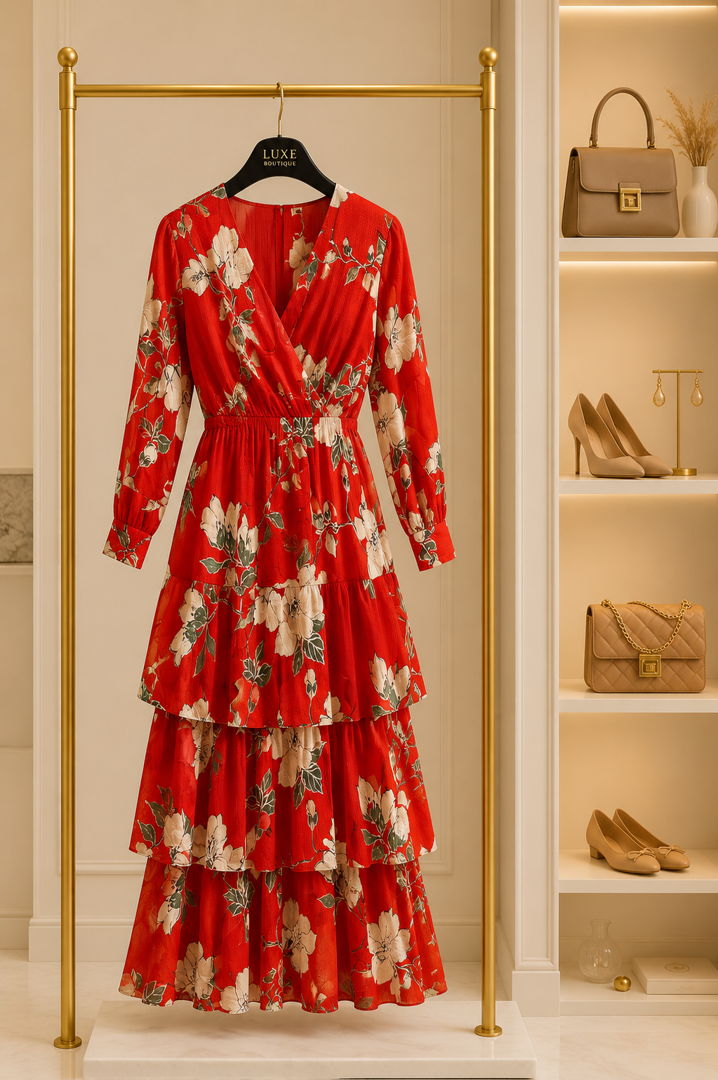 Orange Floral Layered Dress