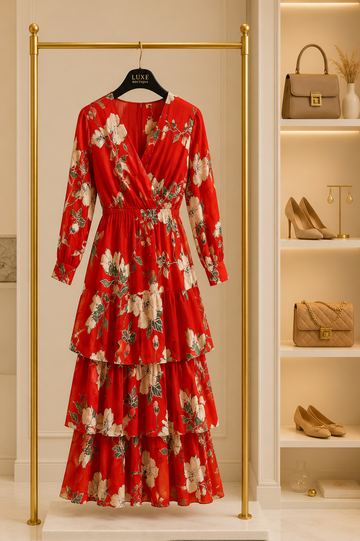 Orange Floral Layered Dress