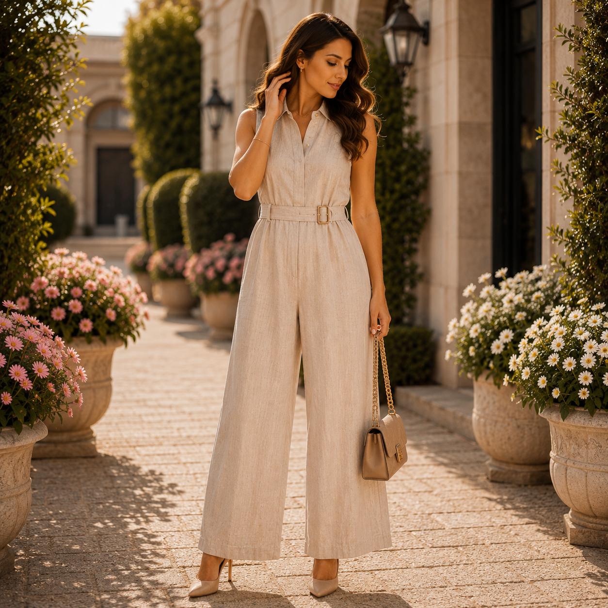 Champagne Sleeveless Jumpsuit