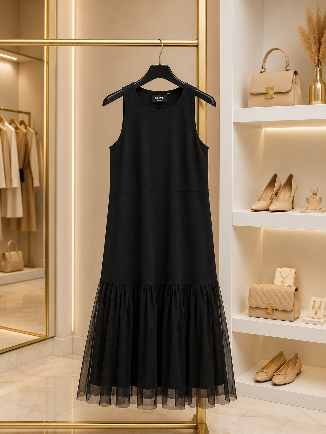Black Sleeveless Midi Dress