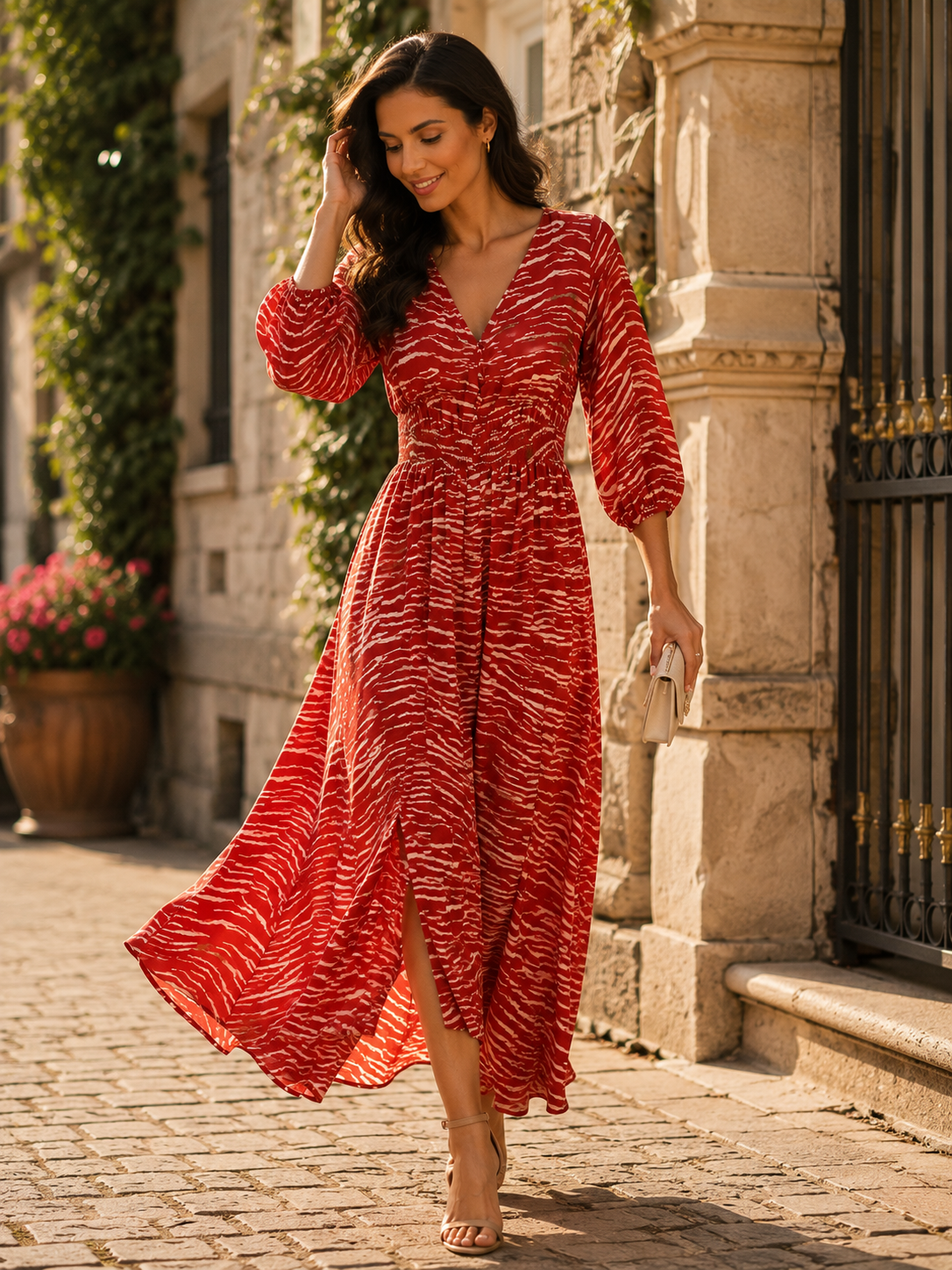 Rust Printed Maxi Dress