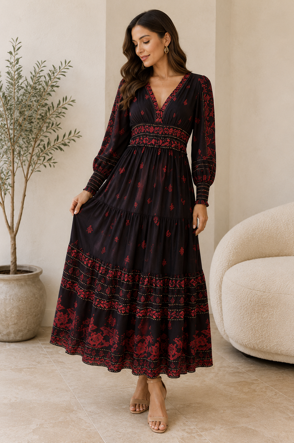 Elegant Boho Maxi Dress Size M