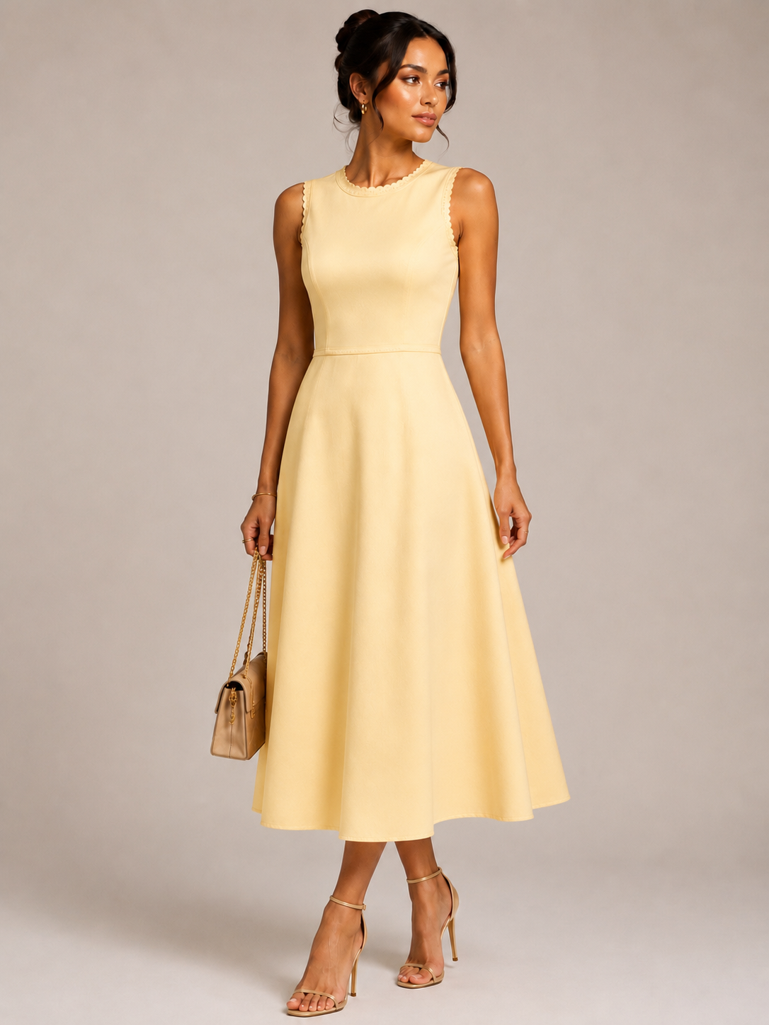 Elegant Butter Yellow Midi Dress – Timeless Feminine Style Size M