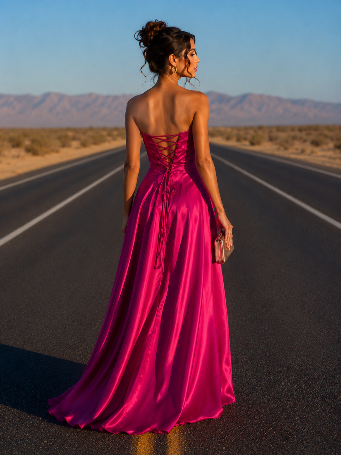 Fuchsia Satin Evening Gown Size S