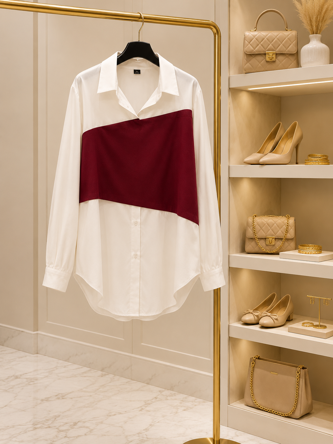 White & Red Colorblock Blouse