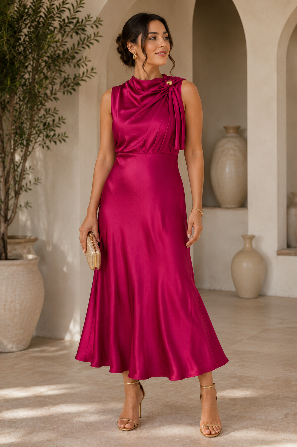 Elegant Satin Occasion Midi Dress Size S