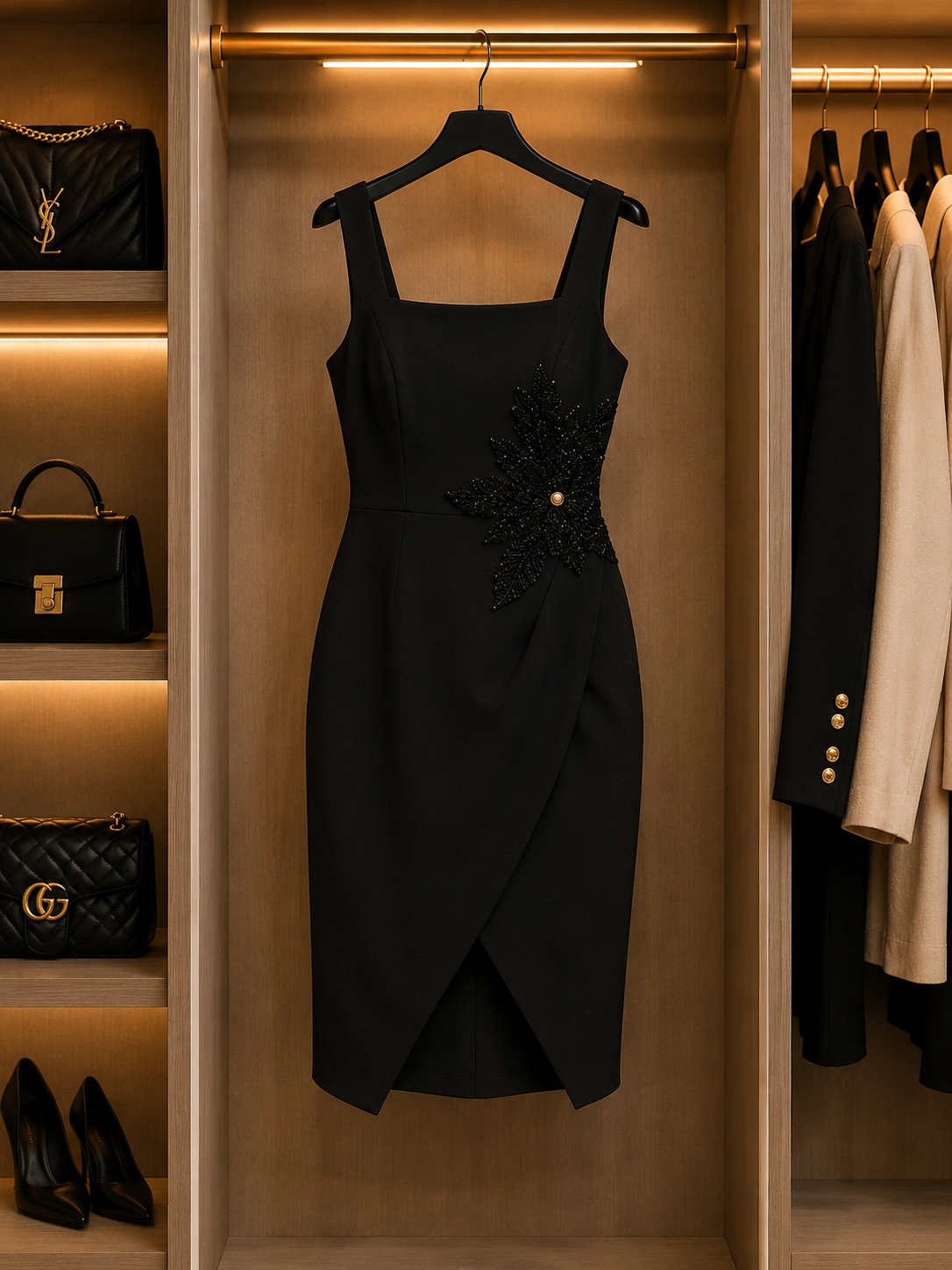 Elegant Black Midi Dress Size S