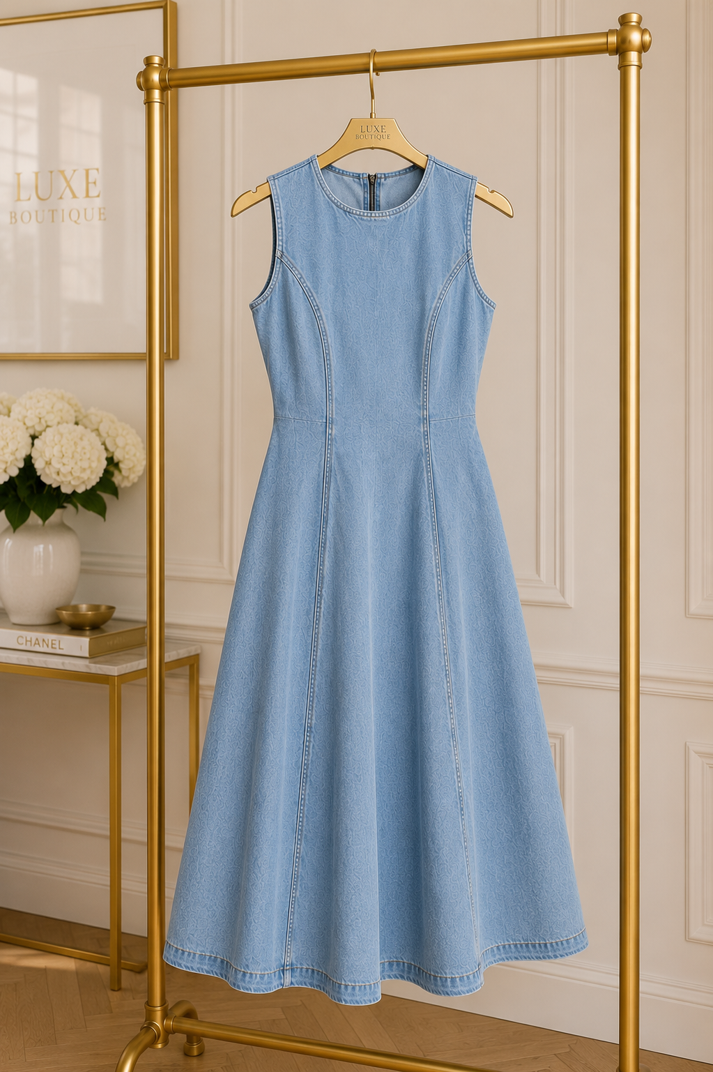 Chic Light Blue Denim Midi Dress M