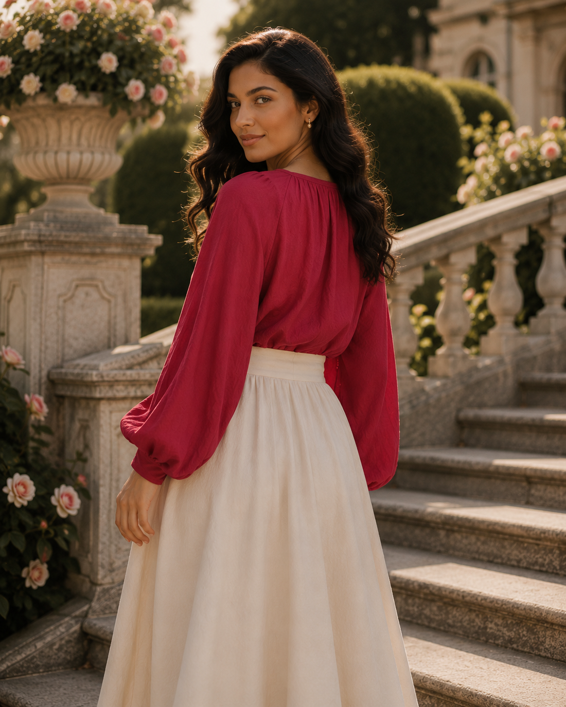 Red Button-Front Blouse