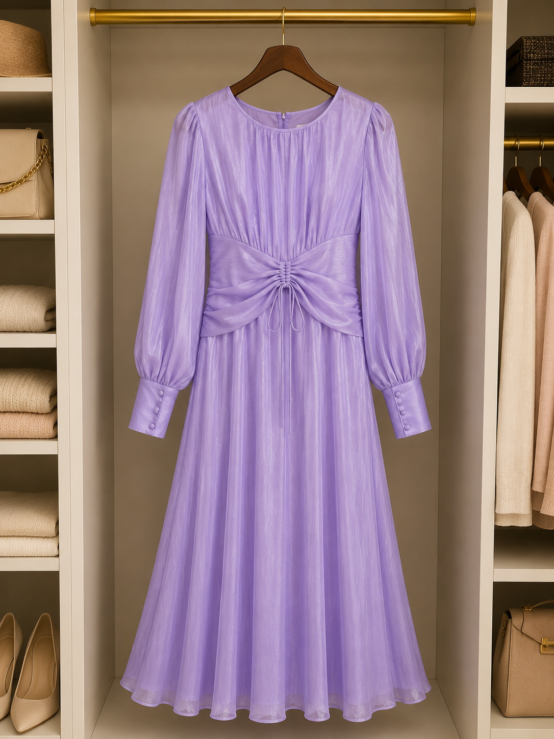 Elegant Lilac Chiffon Midi Dress size M