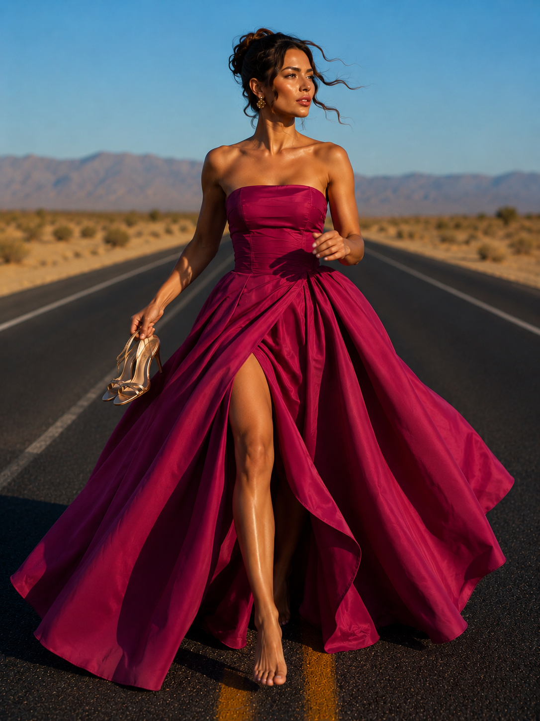 Fuchsia Satin Evening Gown Size S