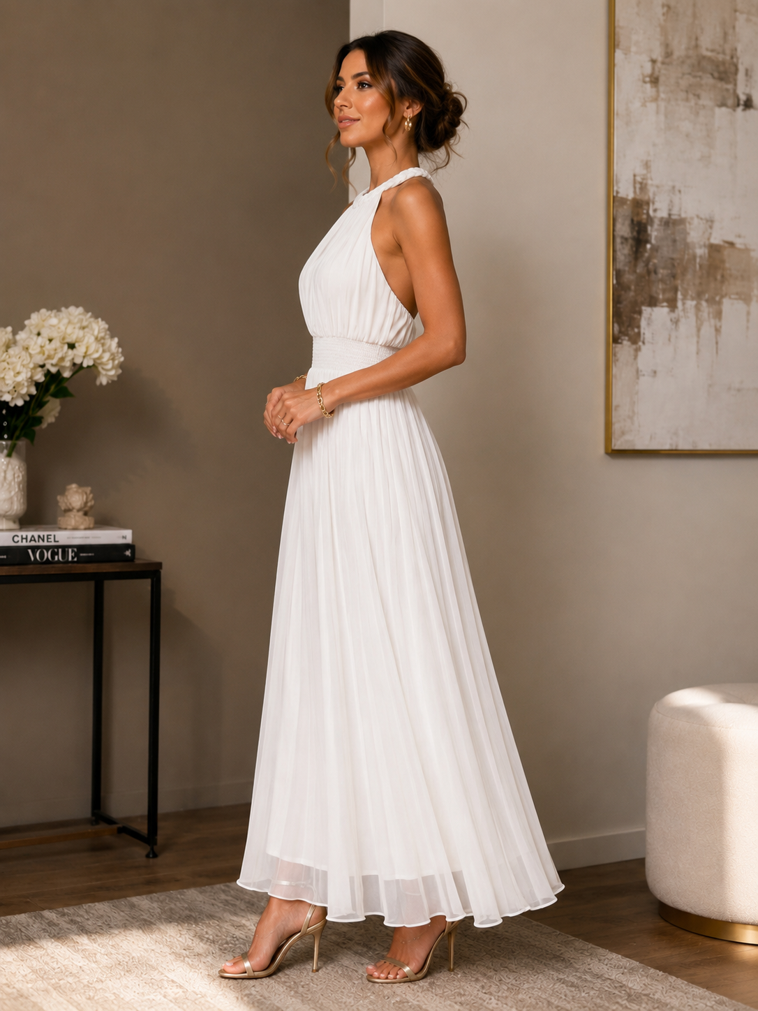 Elegant White Chiffon Maxi Dress – Timeless & Graceful size S