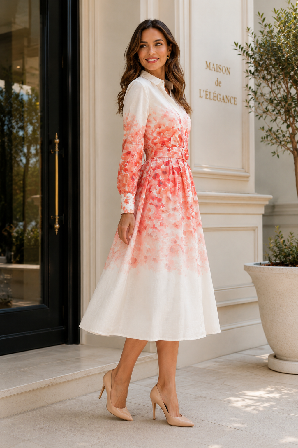 Elegant Floral Midi Dress Size M