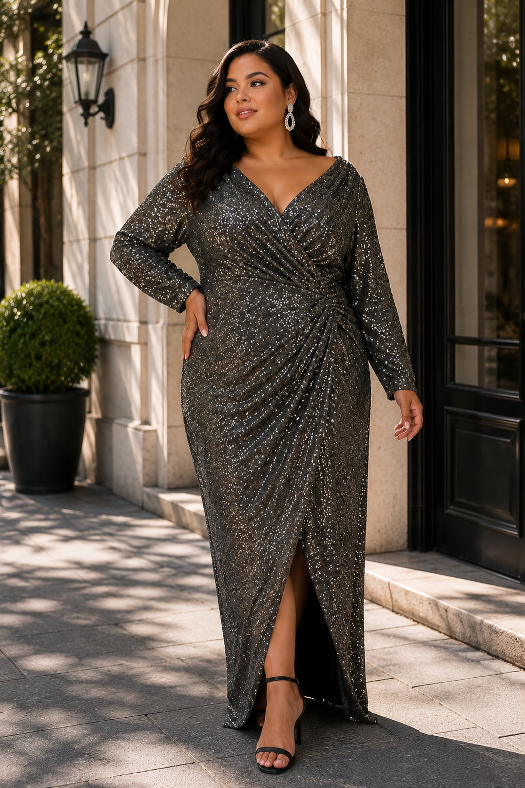 Elegant Plus Size Sequin Evening Gown Size XL