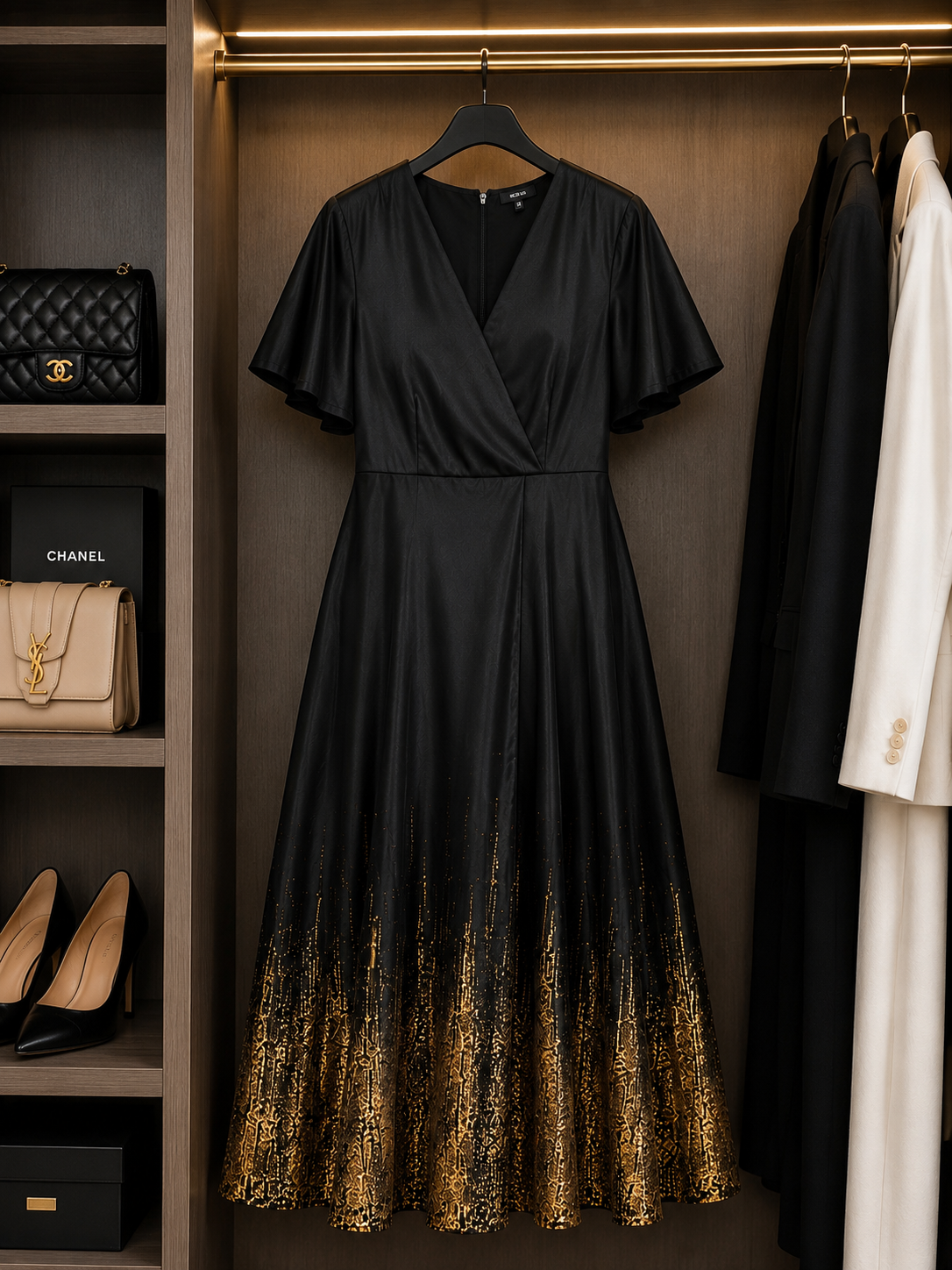 Elegant Black & Gold Maxi Dress – Plus Size Glamour Size XXL