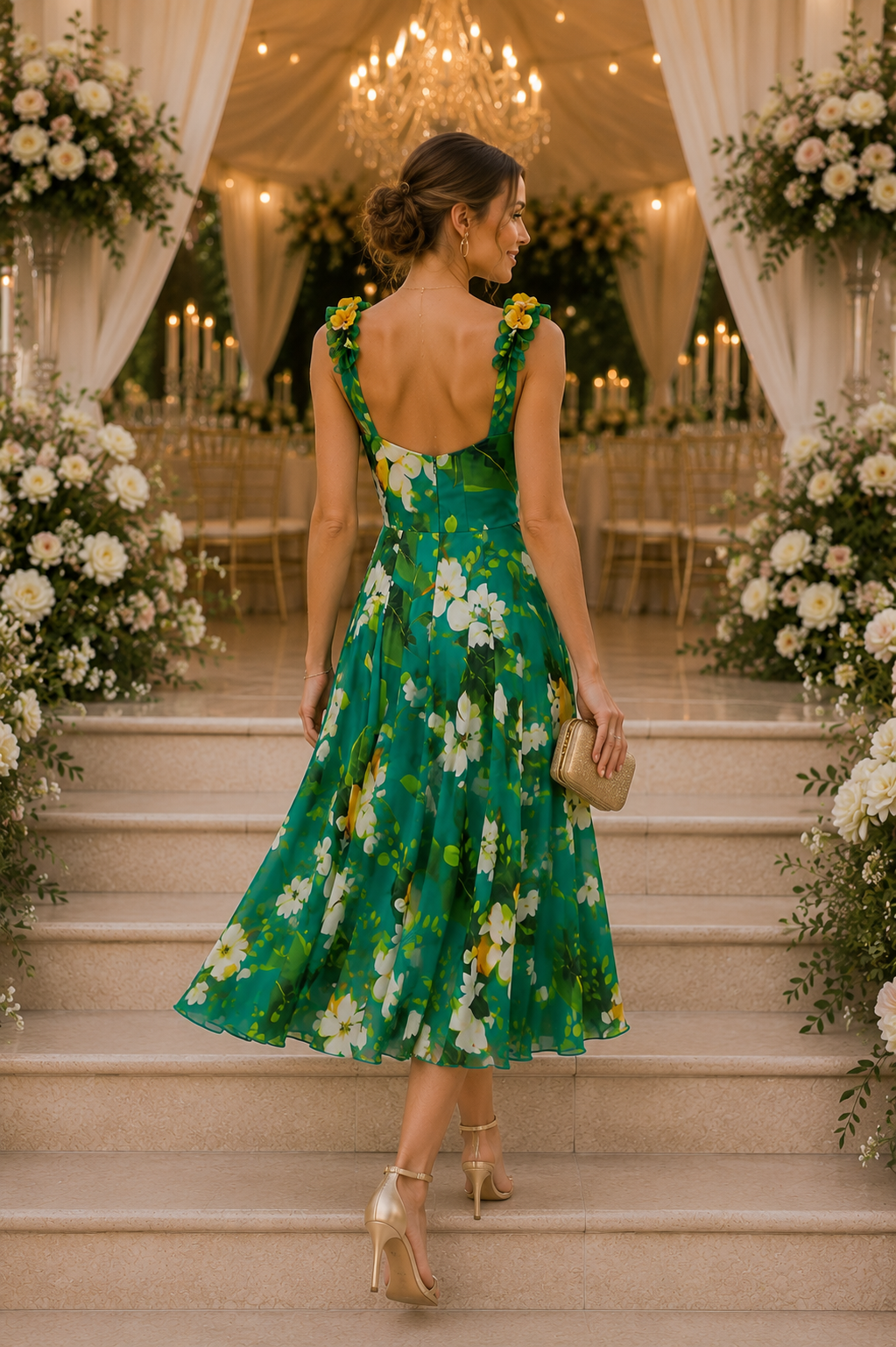 Green Tropical Floral Maxi Dress