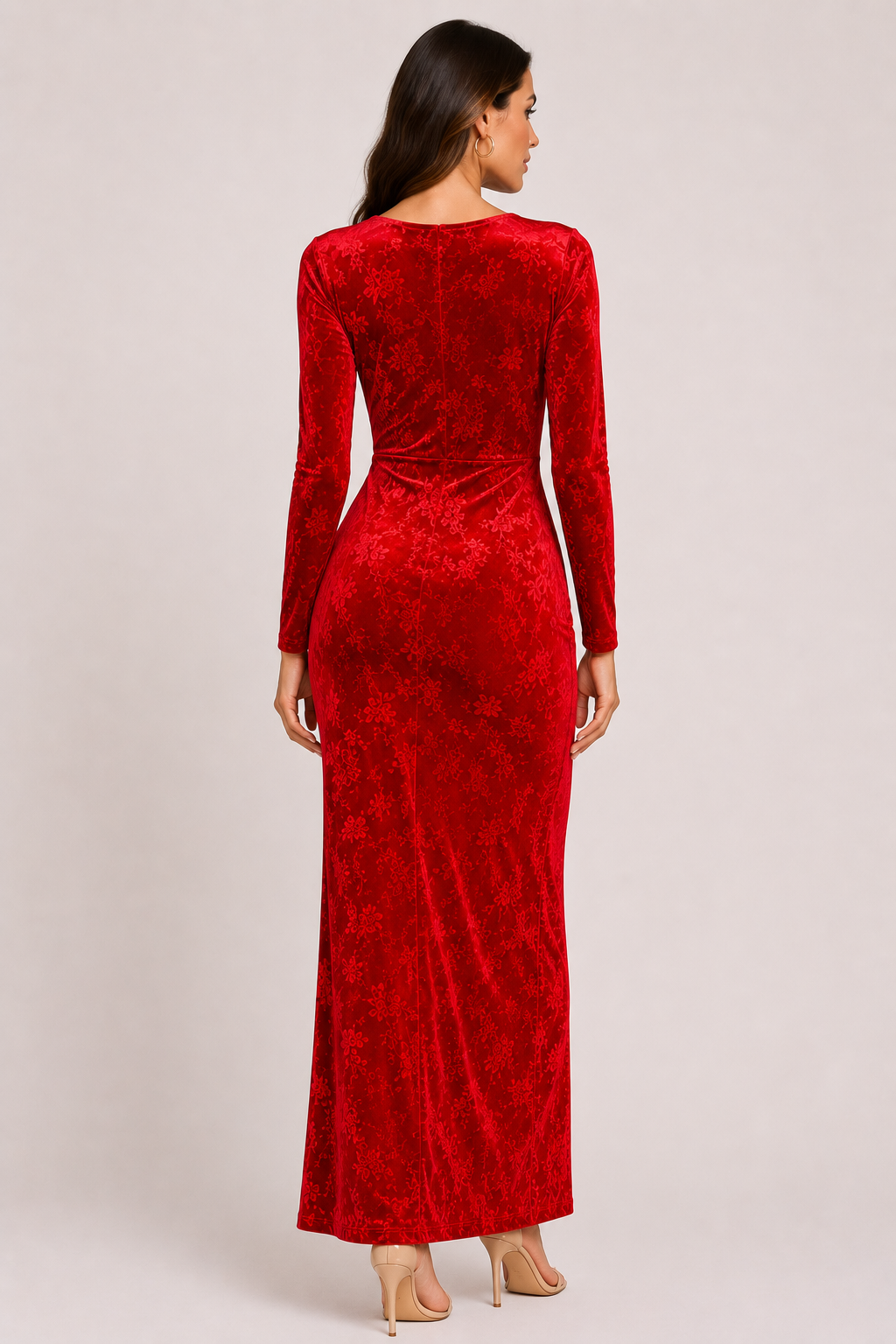 Elegant Red Velvet Maxi Dress Size XS