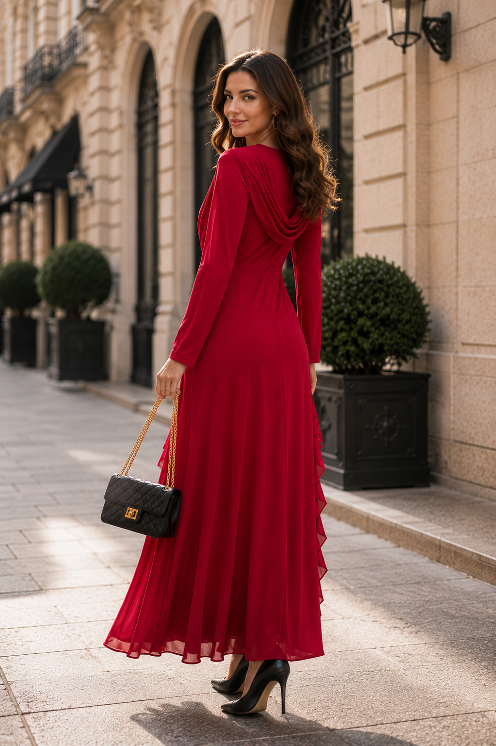 Red Draped Midi Dress