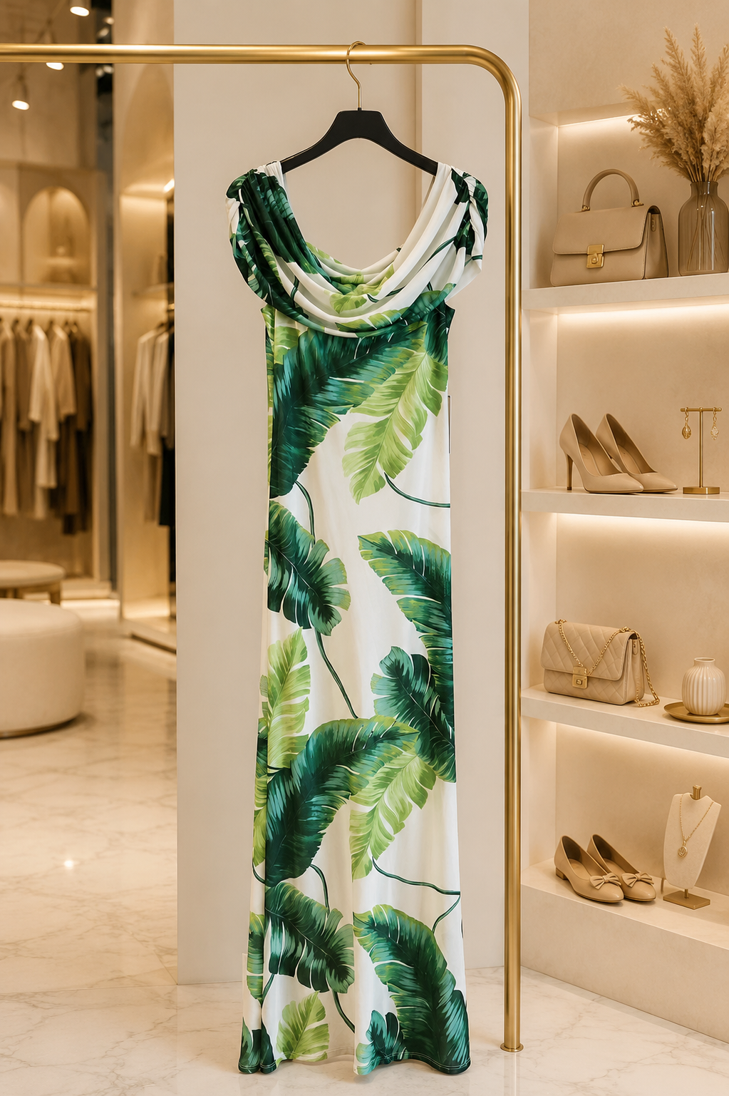 Tropical Leaf Maxi Dress