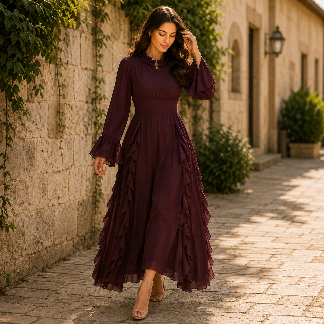 Plum Ruffle Maxi Dress