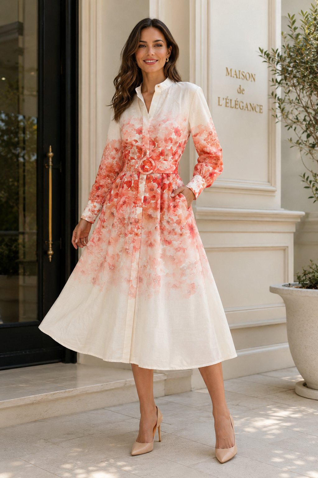 Elegant Floral Midi Dress Size M