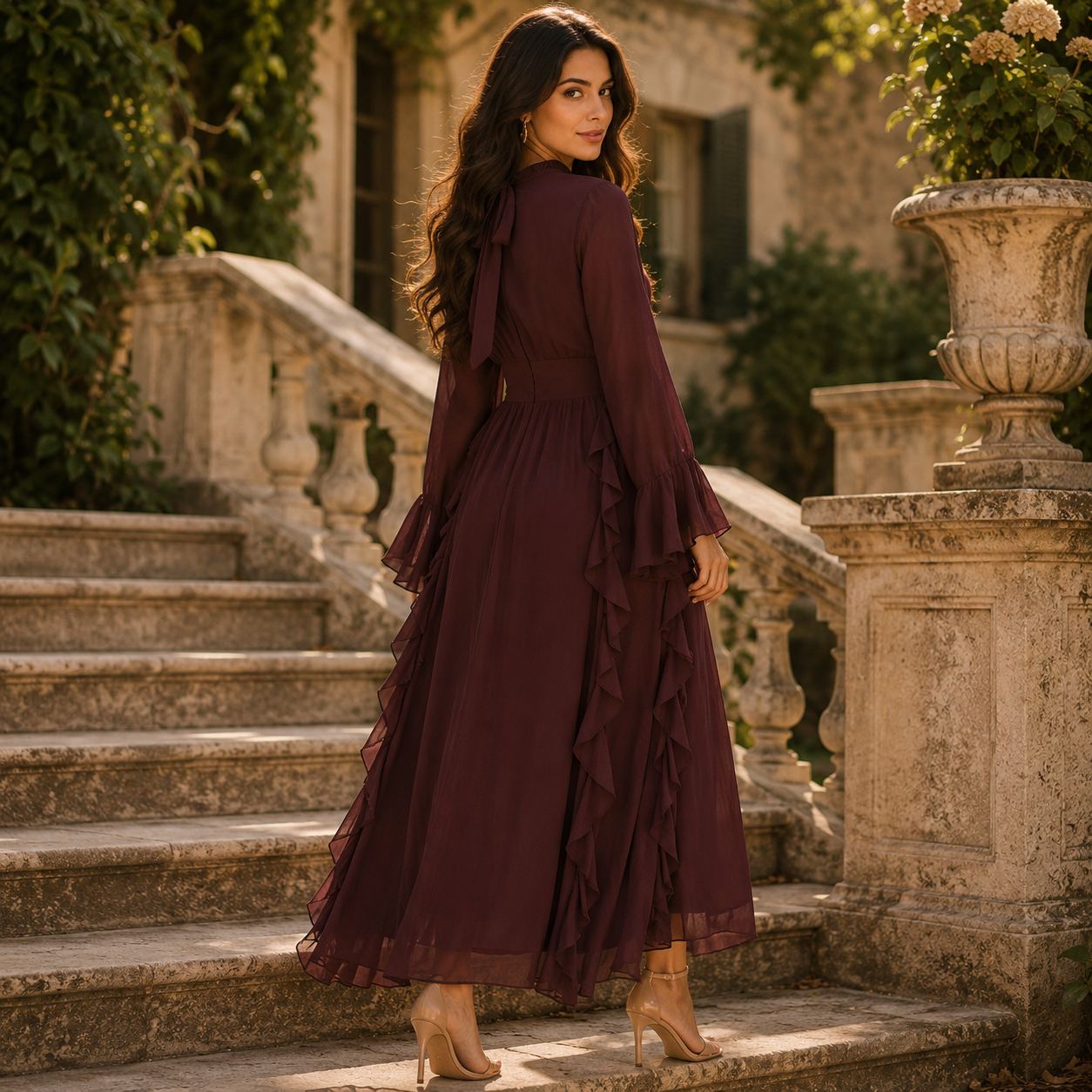 Plum Ruffle Maxi Dress