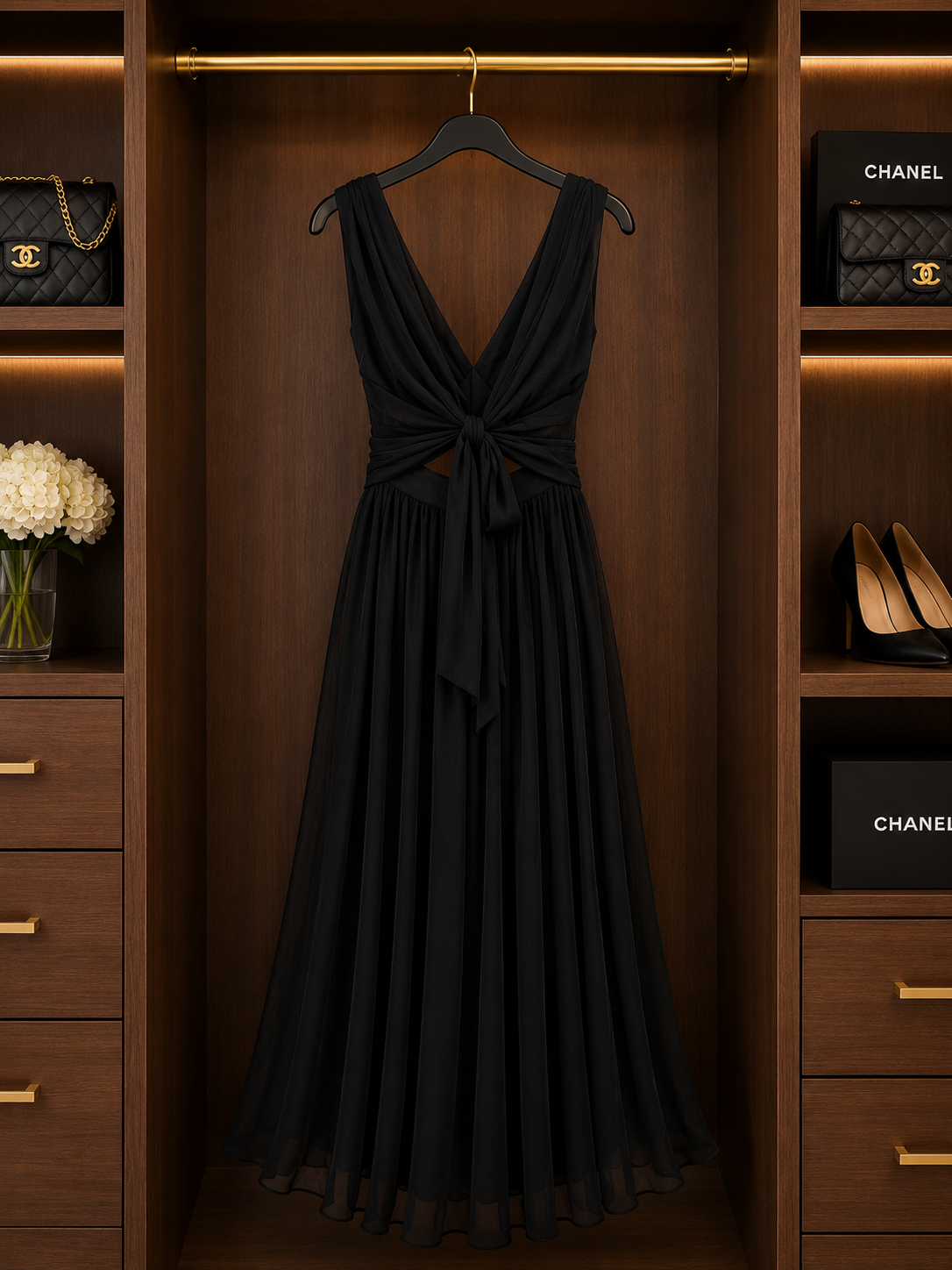 Elegant Black Chiffon Maxi Dress – Timeless Sophistication Size M