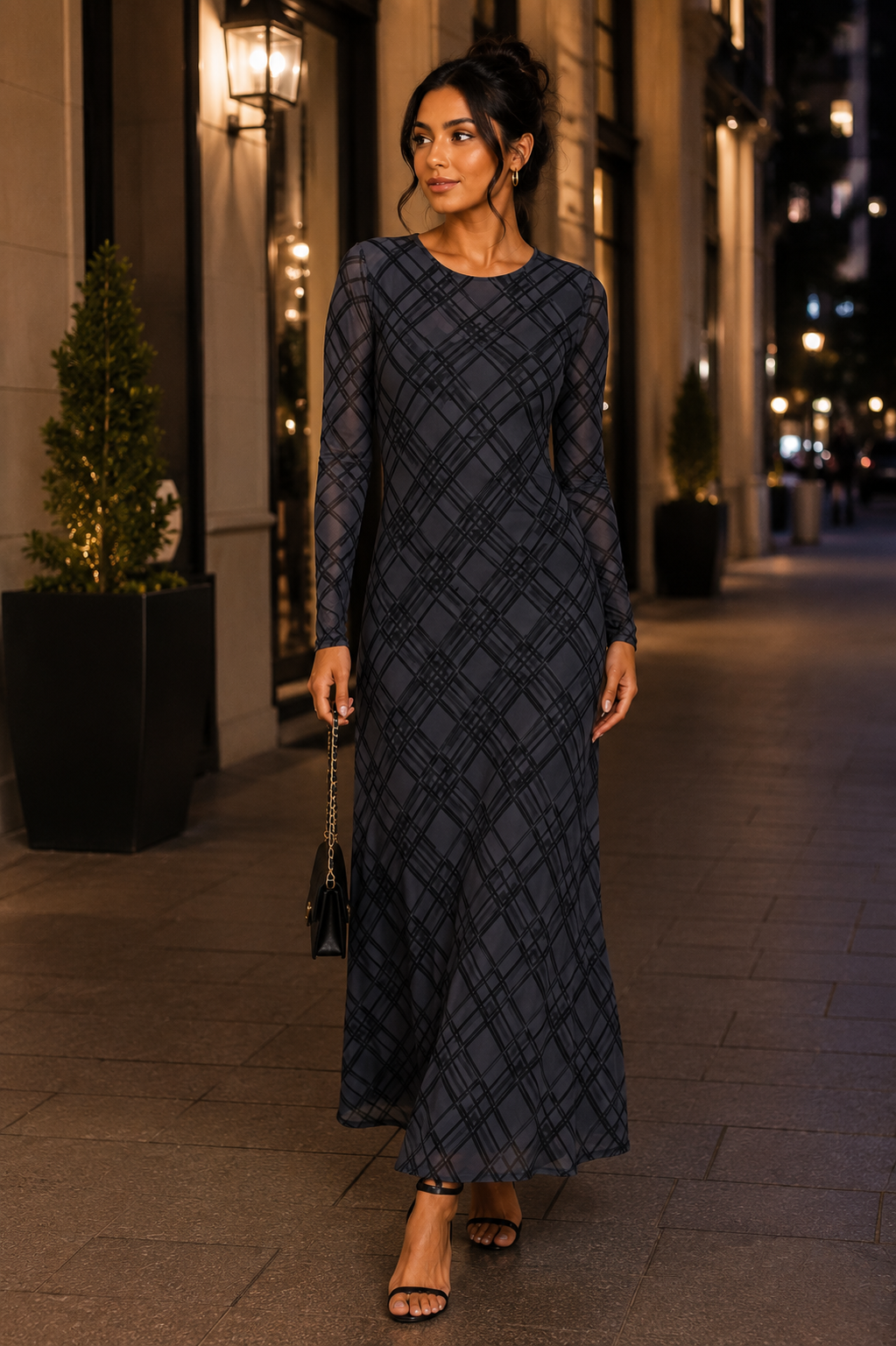 Elegant Charcoal Printed Maxi Dress Size M
