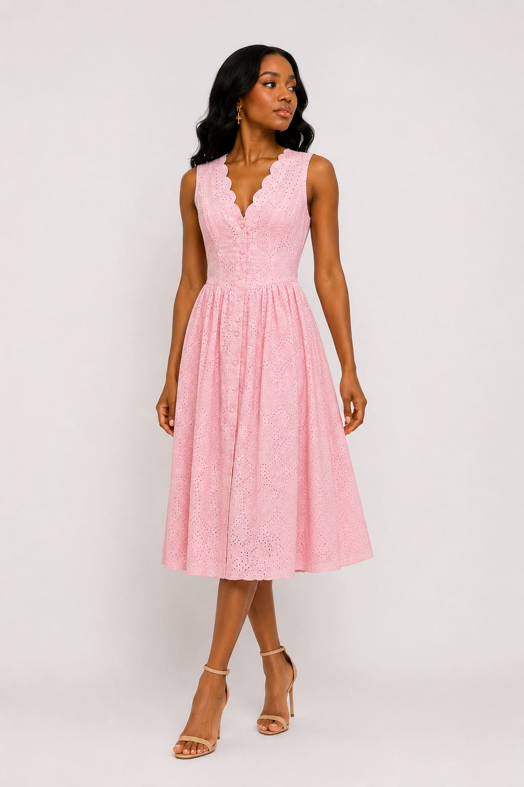 Pink Eyelet Midi Dress Size S