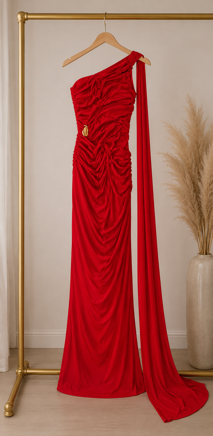 Scarlet Elegance One-Shoulder Gown Size S